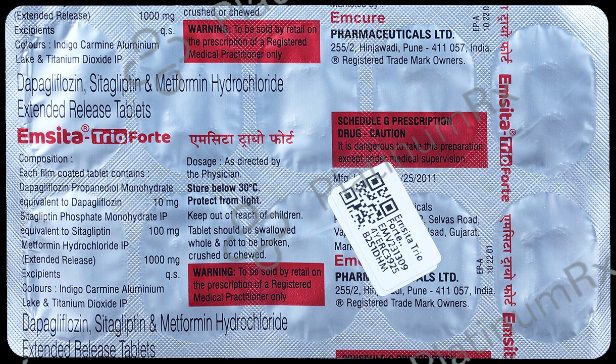 Emsita Trio Forte 10/1000/100mg Tablet ER 10s