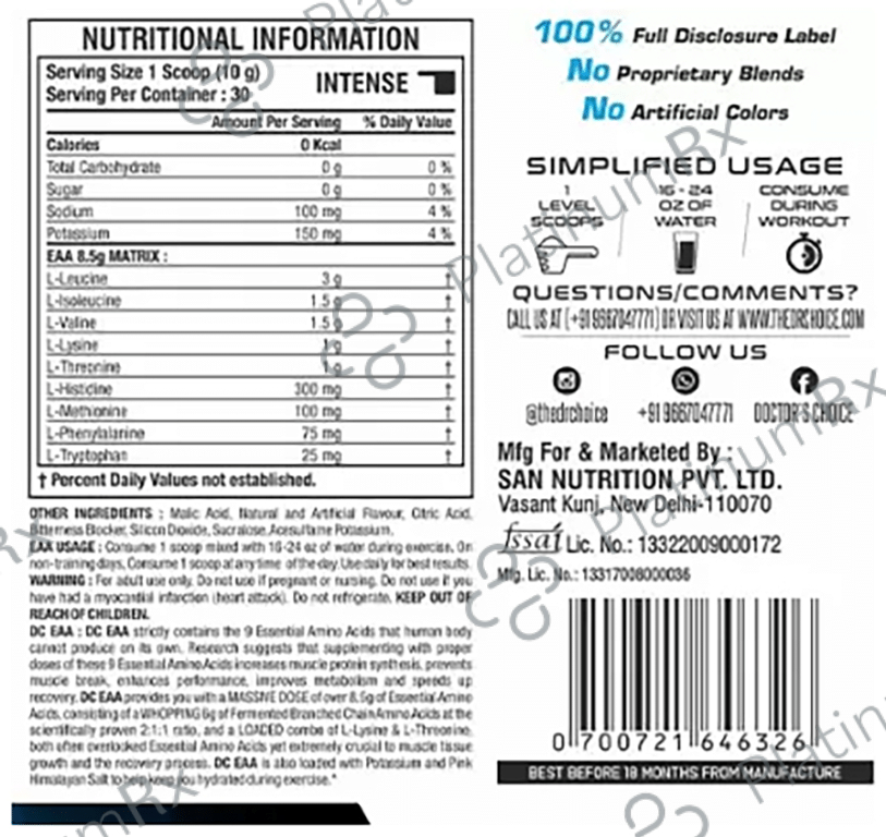 DC Doctor's Choice EAA Essential Amino Acid Mango Slush 600 gm