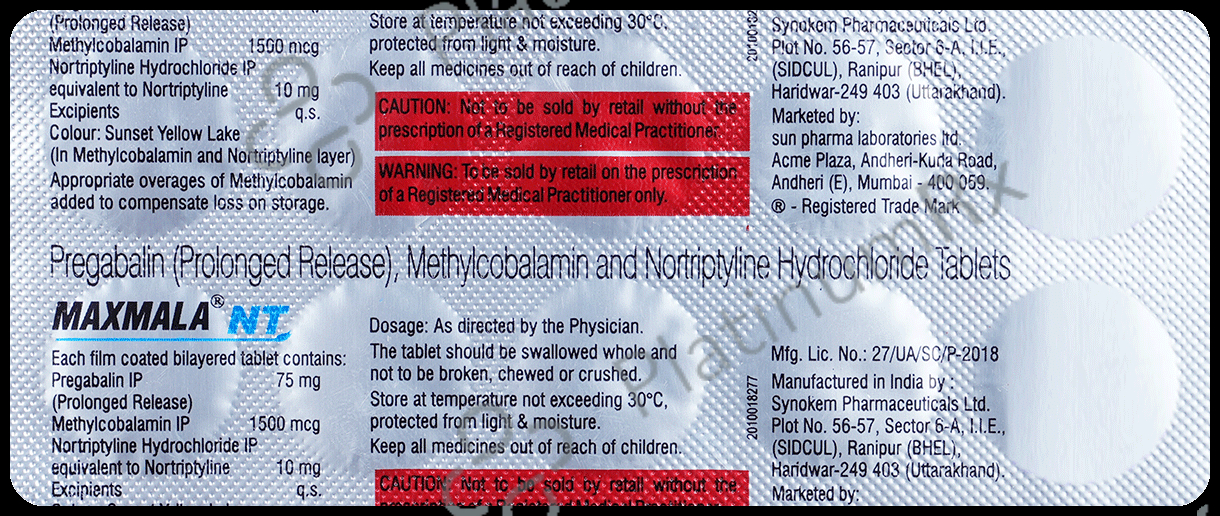 Maxmala NT 75mg/10mg/1500mcg Tablet