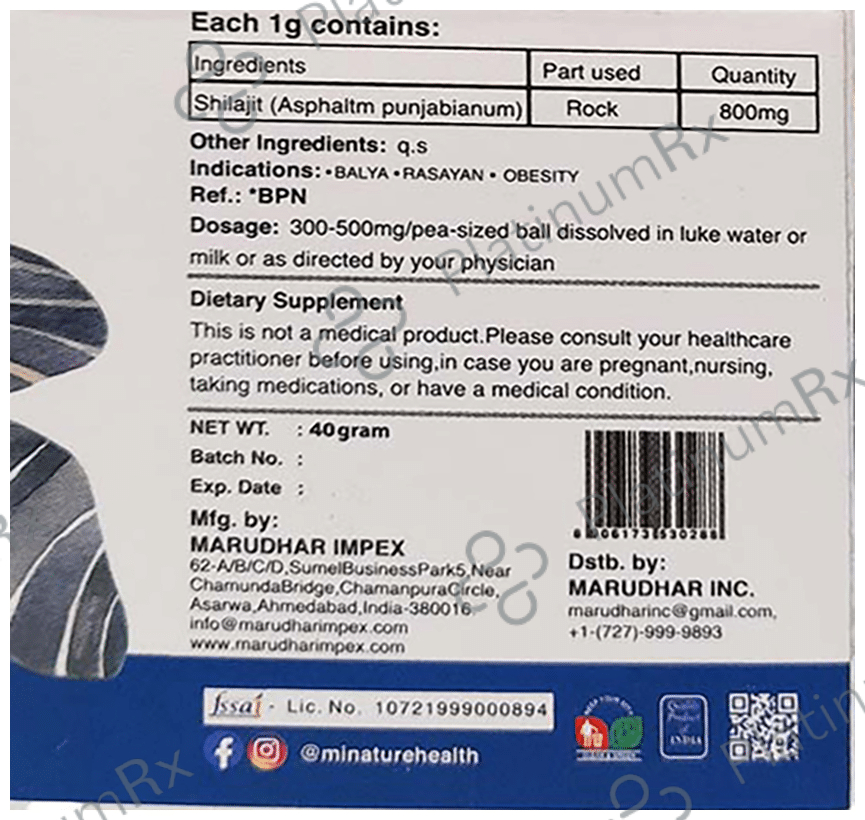 Minature Shilajit Pure Resin 40 gm