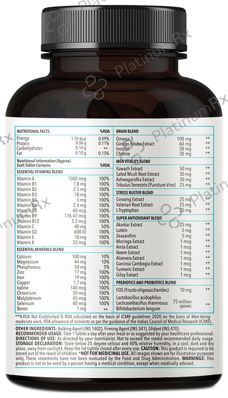Zingavita Multivitamin For Men with Vitamins, Minerals, Omega 3 & Herbs - For Immunity, Stamina & Muscle Support - 60 tablets