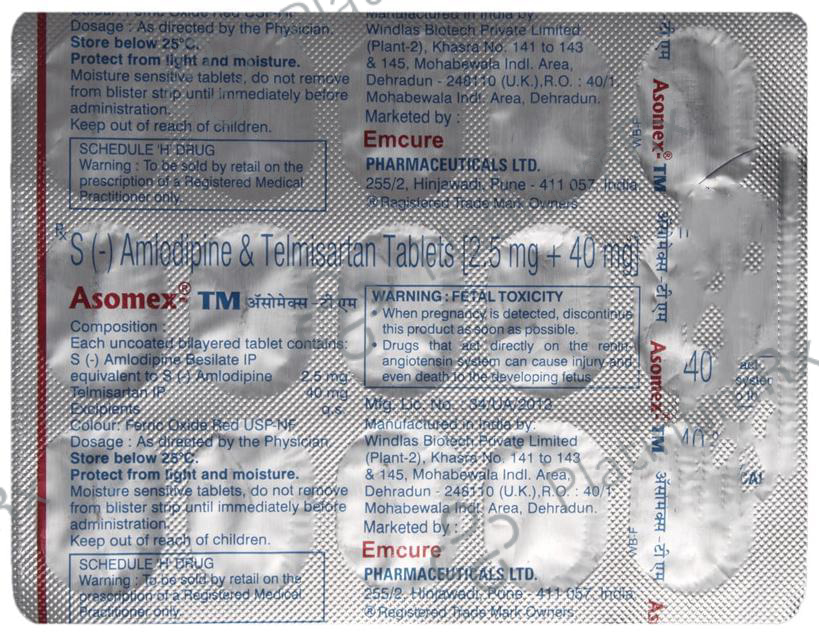 Asomex TM 2.5/40mg Tablet 15s