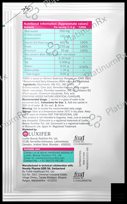 Chicnutrix Cysterhood Inositol PCOS Ovarian Health Management Sachet (1.5gm Each) Raspberry