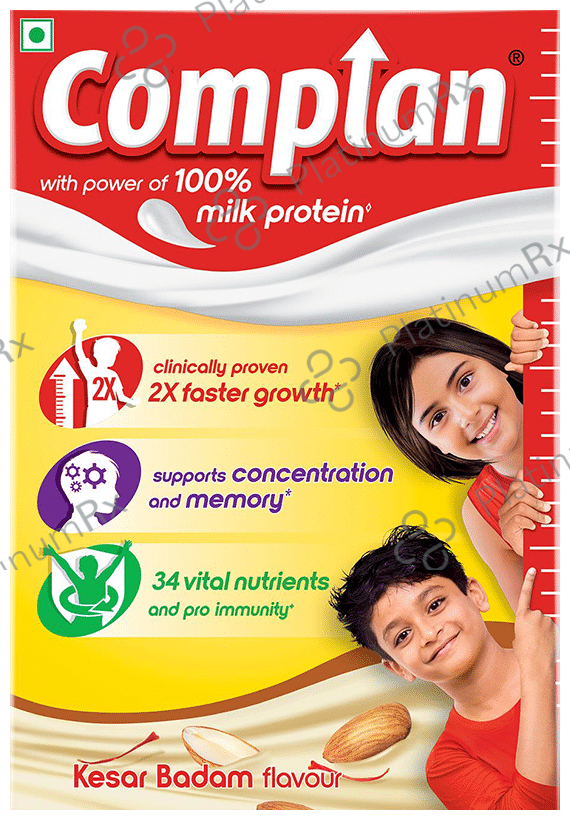 Complan 100% Milk Protein for Concentration, Memory & Growth - Flavour Kesar Badam Refill 500 gm