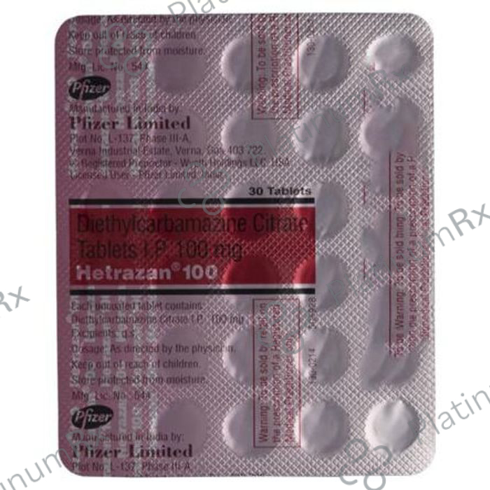 Hetrazan 100mg Tablet 30s