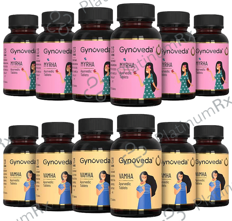 Gynoveda PCOS Myrha Ayurvedic Tablet & Vamha Ayurvedic Tablet (120 Each) 12 kit