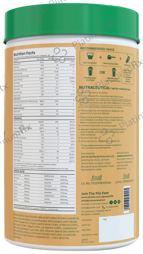 Plix Sport Strength Plant Protein Powder (1kg Each) Cafe Mocha