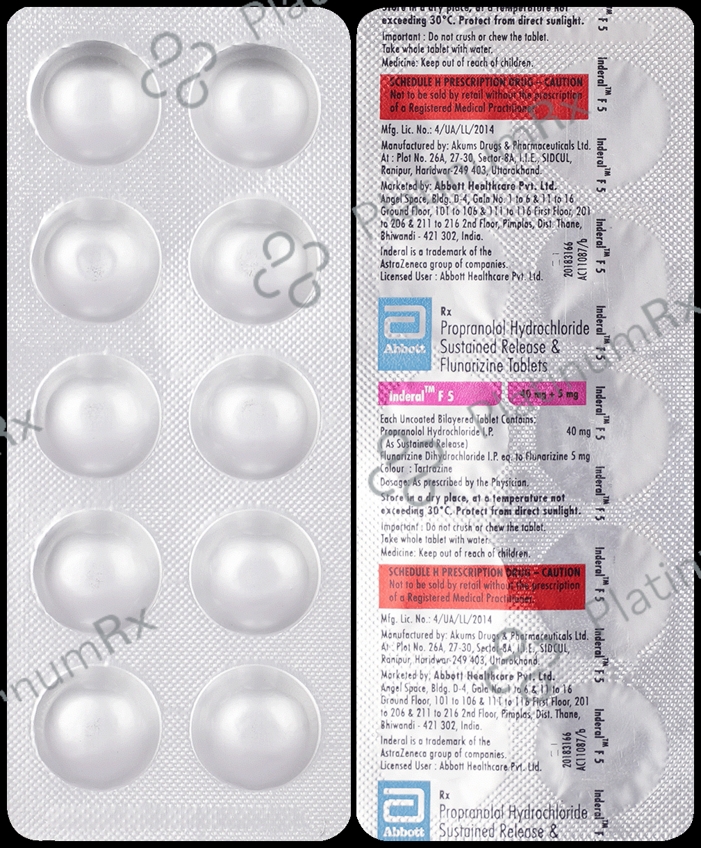Inderal F 5/40mg Tablet SR 10s