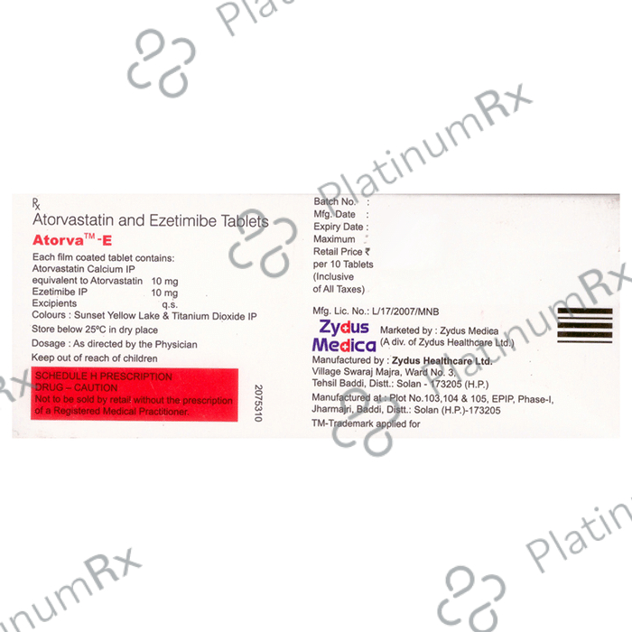 Atorva E 10/10mg Tablet 10s
