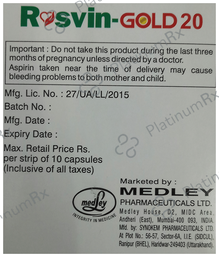 Rosvin Gold 20/75/75mg Capsule 10s