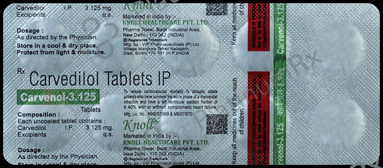 Carvenol 3.125mg Tablet 10s