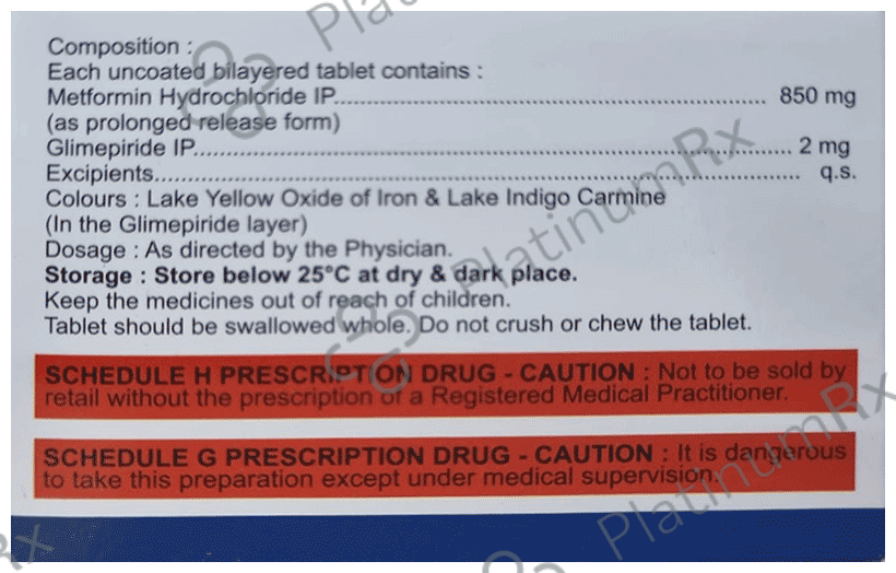 Metafort G 2/850mg Tablet SR 10s