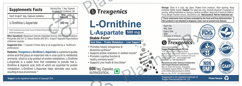Trexgenics L-Ornithine L-Aspartate 500mg Veg. Capsules