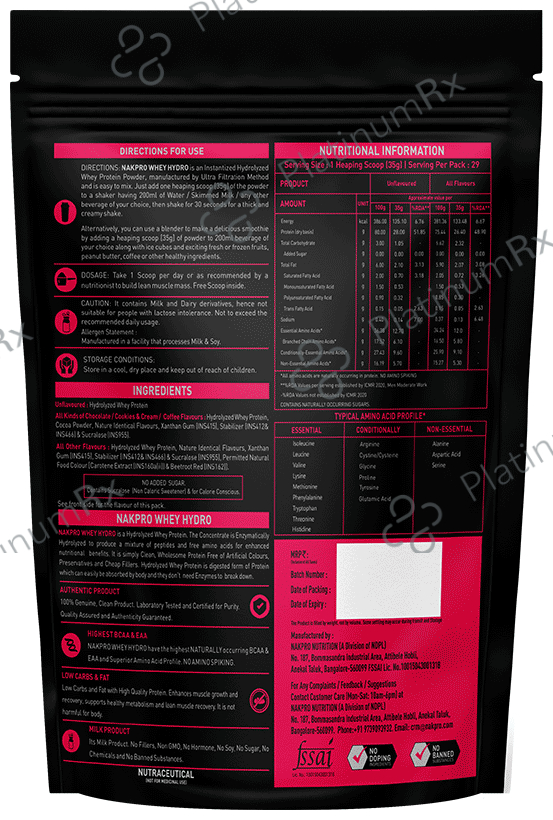 Nakpro Nutrition Whey Hydro Hydrolyzed Whey Protein Powder Strawberry