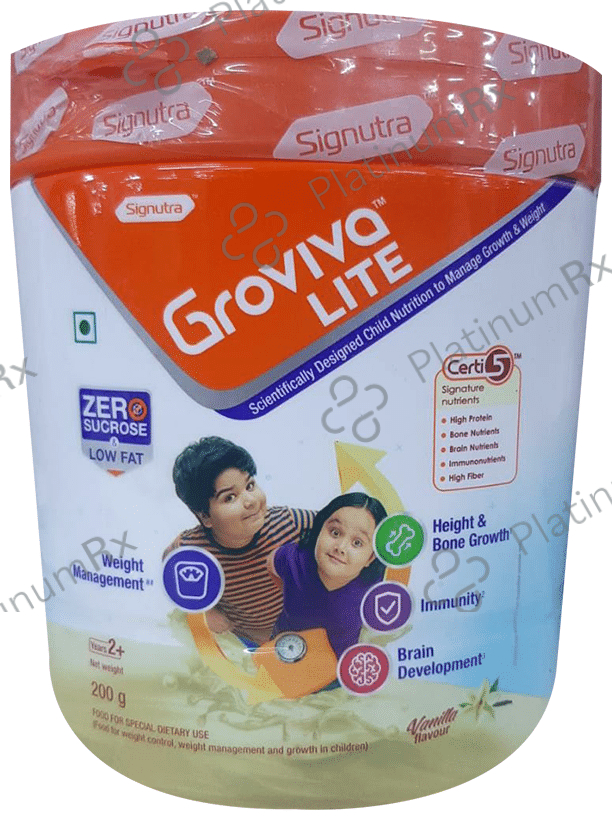 Groviva Lite High Protein for Height, Bone, Immunity & Brain Development - Flavour Vanilla Powder 200 gm