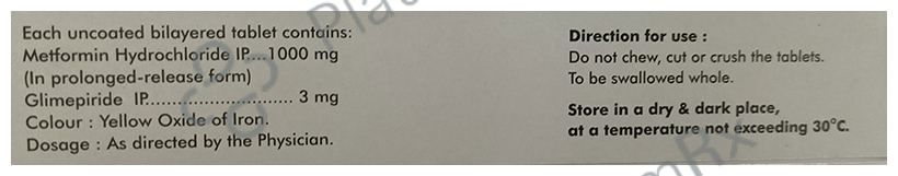 Diapride M3 Forte 3/1000mg Tablet PR 15s
