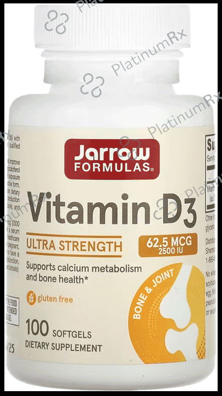 Jarrow Formulas Vitamin D3 2500IU Softgel - Supports Calcium Metabolism, Bone Health & Immunity