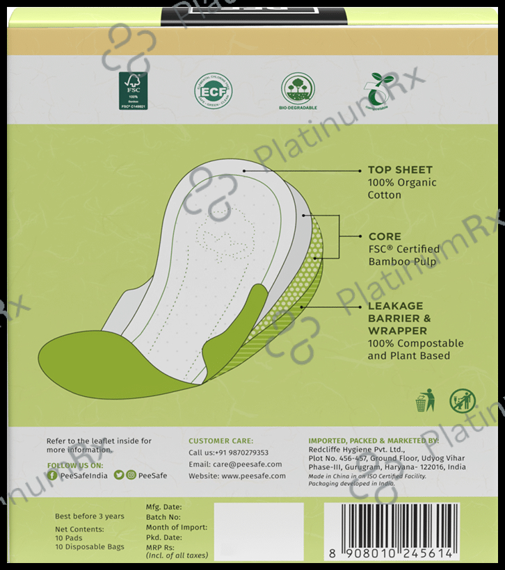 Pee Safe 100% Organic Cotton - Biodegradable Sanitary Pads - Regular
