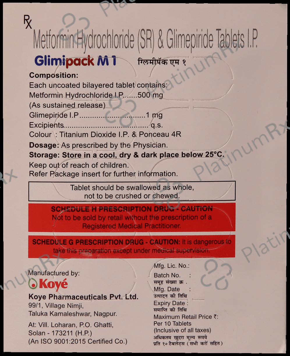 Glimipack M 1mg/500mg Tablet