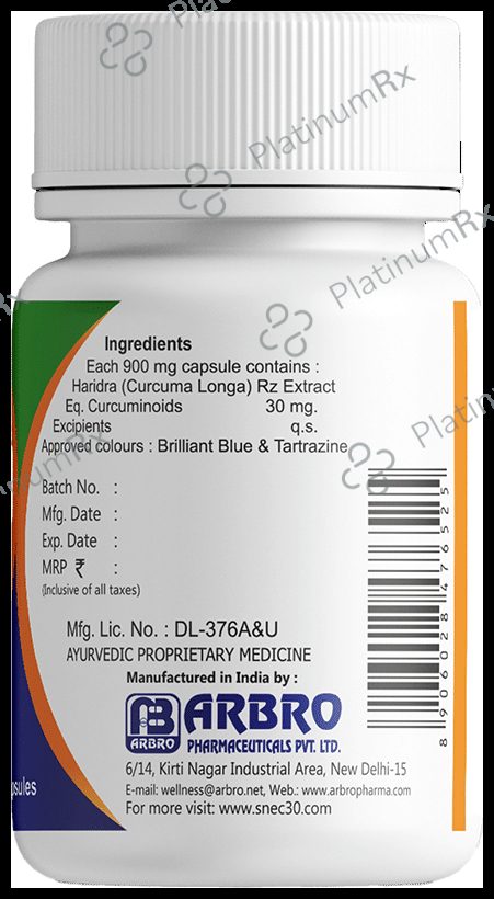 Snec 30 Liquid Turmeric Curcumin Capsule US Patent - Supports Joint, Heart & Brain Health 120 capsules
