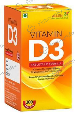 Allen Nutraceutical Vitamin D3 (Cholecalciferol) 1000 I.U for Bone Metabolism & Immunity - Tablet 100 Tablet