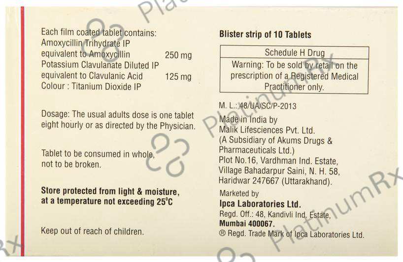 Rapiclav 250/125mg Tablet 10s