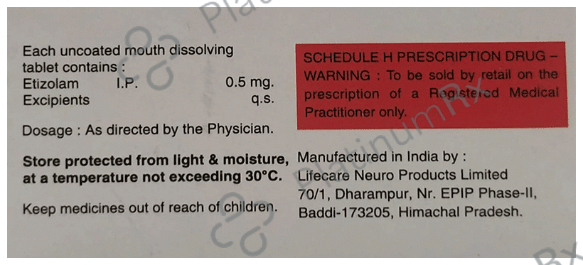 Etixsam 0.5mg Tablet