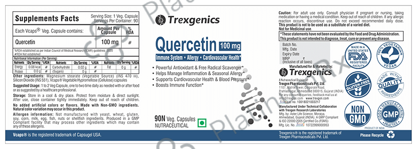 Trexgenics Quercetin 100mg Veg Capsule