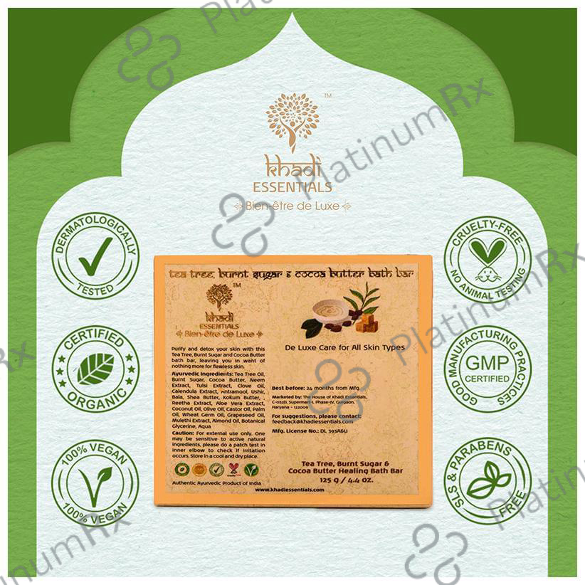 Khadi Essentials Natural Organic Handmade Bath Bar Tea Tree, Burnt Sugar & Cocoa Butter