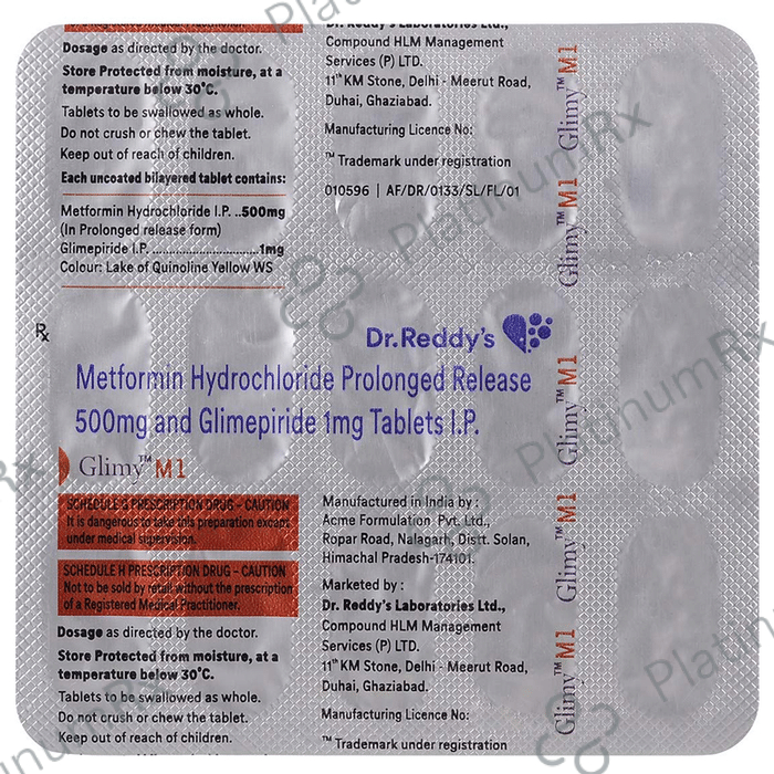 Glimy M 1 1/500mg Tablet PR 15s