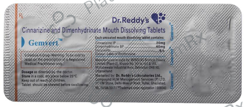 Gemvert 20/40mg Tablet 10s
