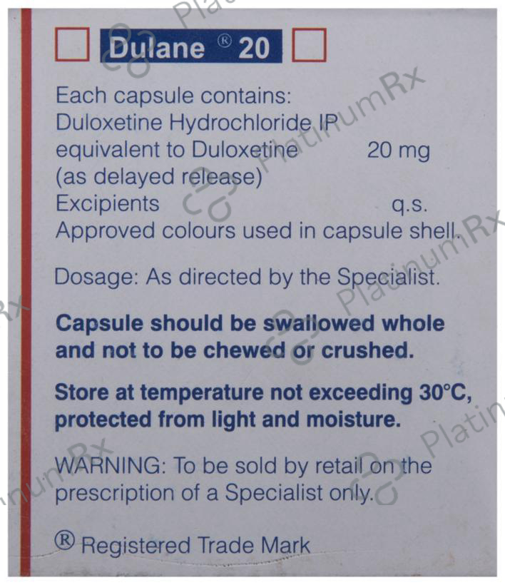 Dulane 20mg Capsule DR 10s