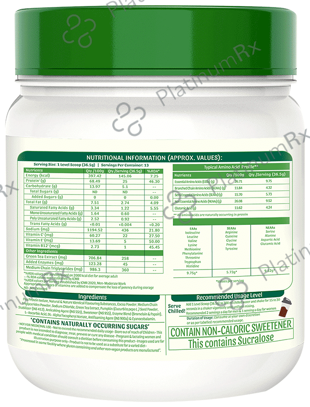 bGreen Plant Protein - For Muscle Gain, Immunity & Recovery - Flavour Rich Chocolate with Shaker Free