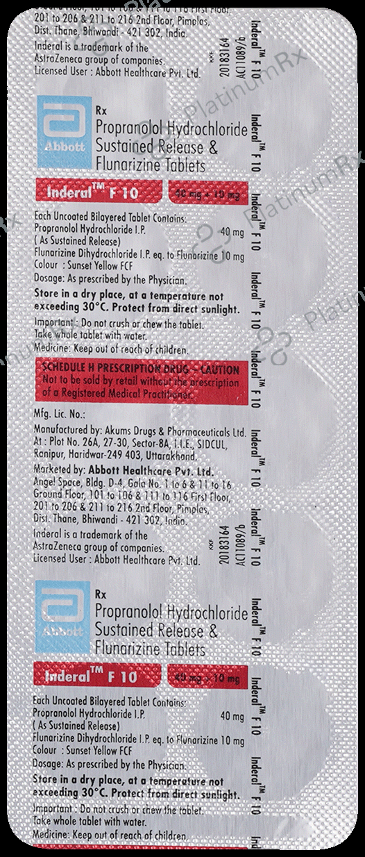 Inderal F 10/40mg Tablet SR 10s