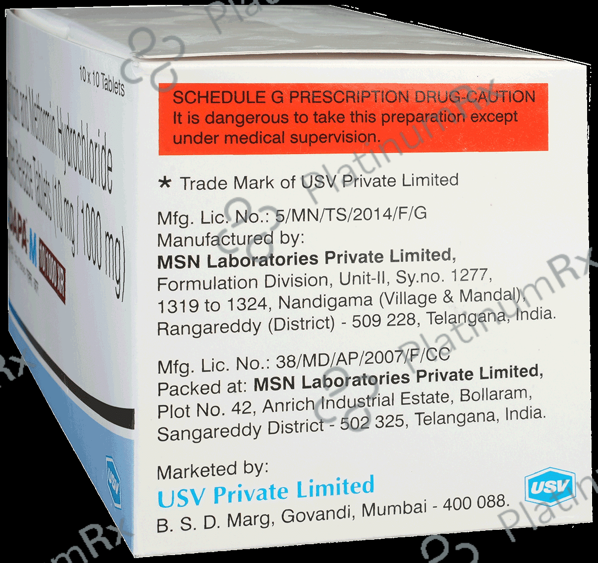 Udapa M 10/1000mg Tablet 10s