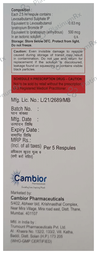 Levocam-I Neb Respules(2.5ml Each)