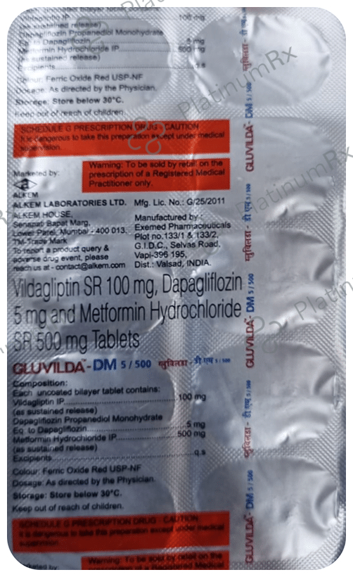 Gluvilda DM 5mg/500mg/100mg Tablet 10s