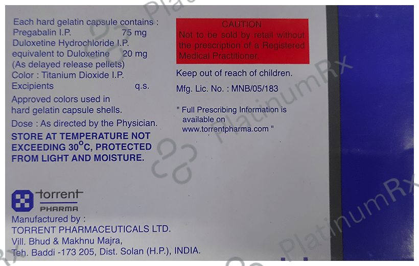 Pregaba D 75/20mg Capsule DR 10s