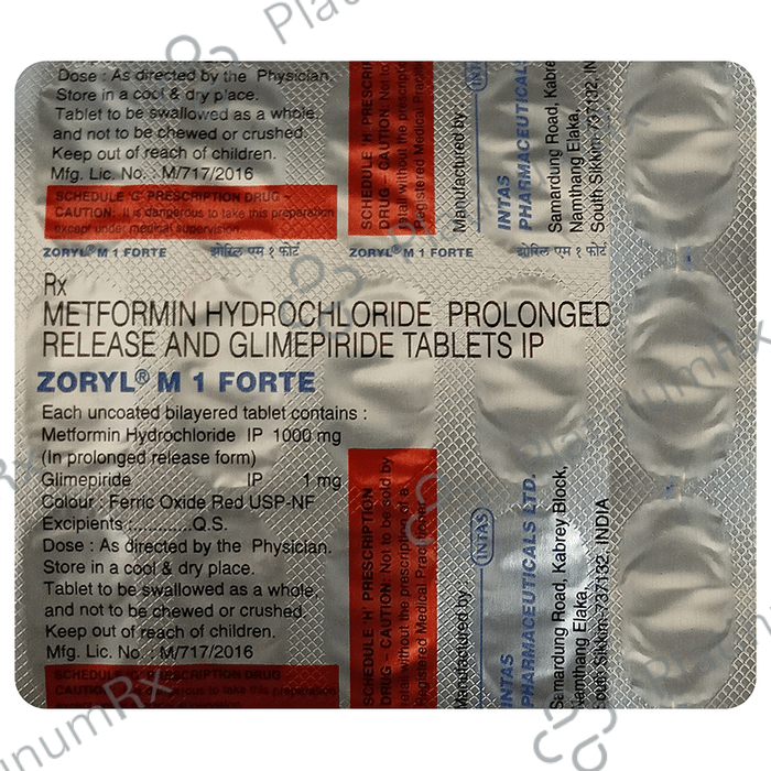 Zoryl M 1/1000mg Tablet PR 15s