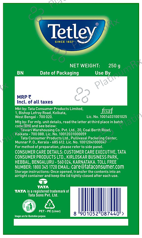 Tetley Tetley Green Tea, Long Leaf Tea Original 250 gm