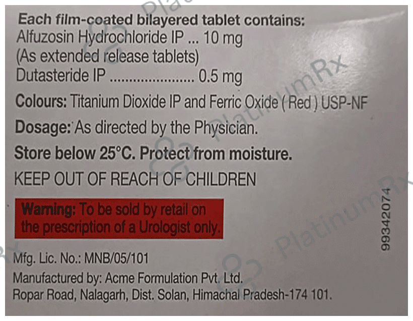 Alfusin D 10/0.5mg Tablet ER 15s