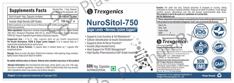 Trexgenics NuroSitol Inositol 750mg Veg Capsule