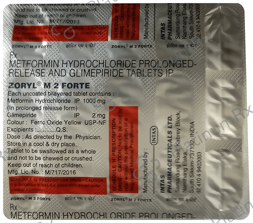 Zoryl M2 Forte 2/1000mg Tablet PR 15s
