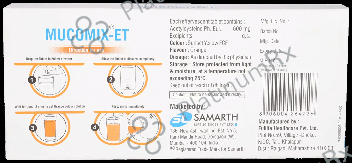 Mucomix -ET Effervescent Tablet Orange Sugar Free
