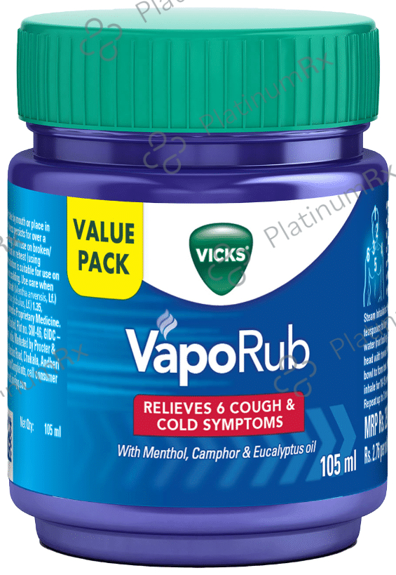 Vicks Vaporub Balm with Menthol, Camphor & Eucalyptus Oil - Relieves 6 Symptoms of Cough & Cold 105 ml
