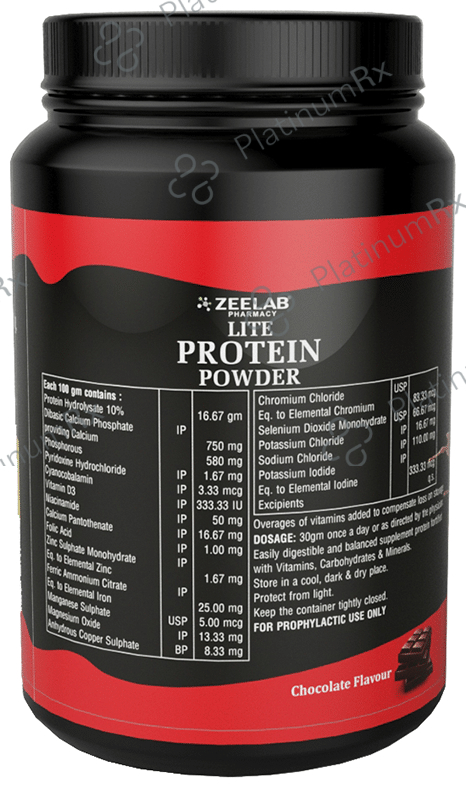 Zeelab Lite Protein with Calcium, Iron & Zinc - Sugar Free - Flavour Chocolate Powder