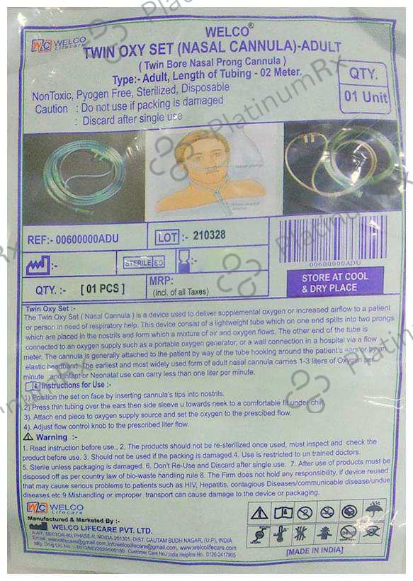 Welco Twin Oxy Set (Nasal Cannula) Adult 2m