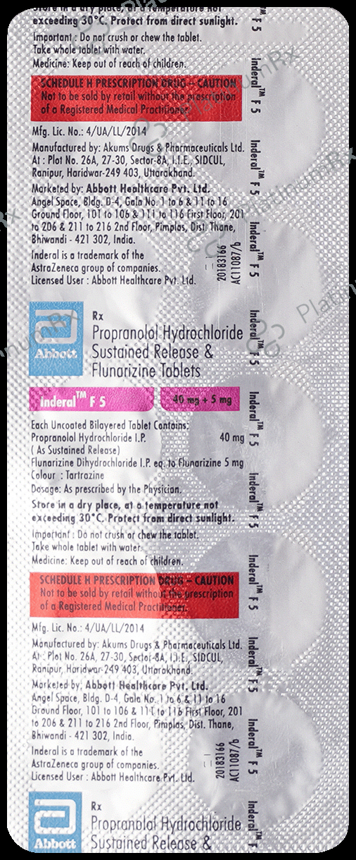 Inderal F 5/40mg Tablet SR 10s