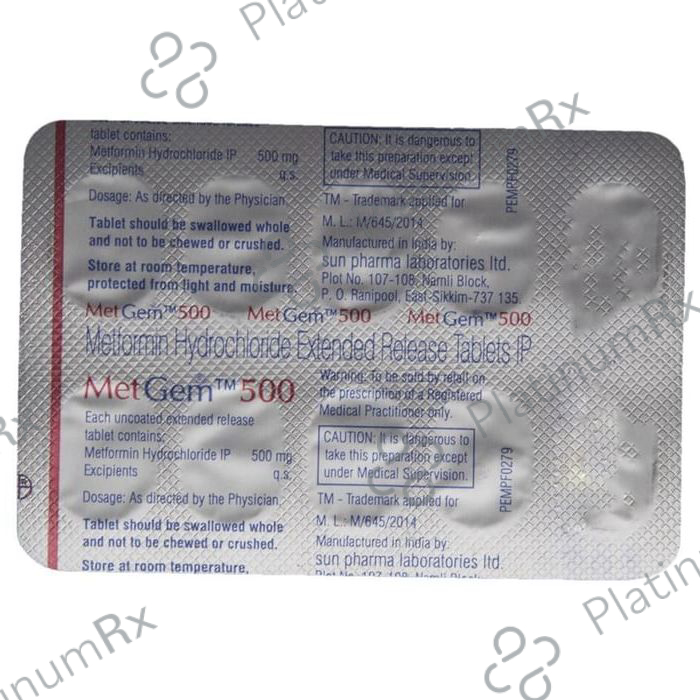 Metgem ER 500mg Tablet 10s