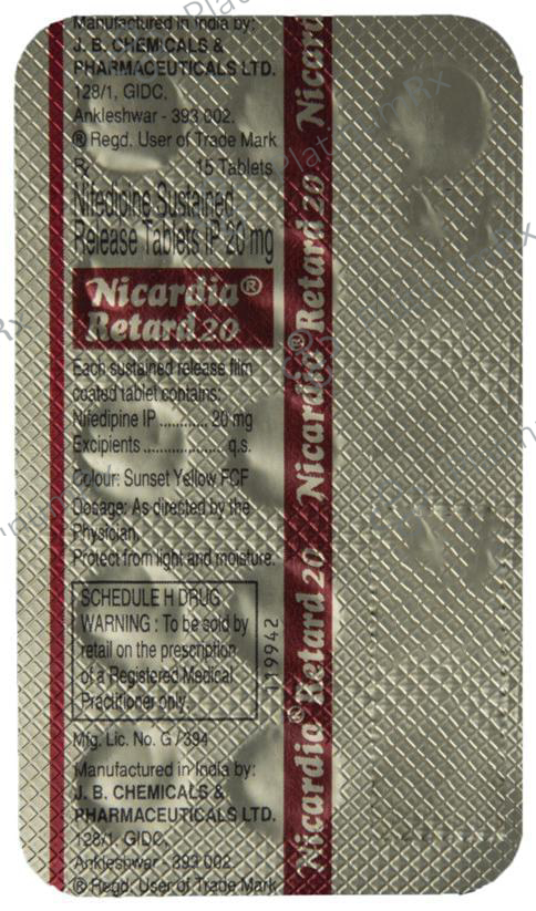 Nicardia Retard 20mg Tablet SR 15s